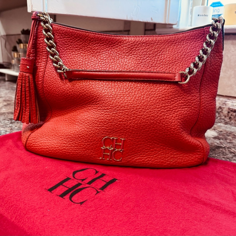 Carolina Herrera Orange Leather Shoulder Bag
